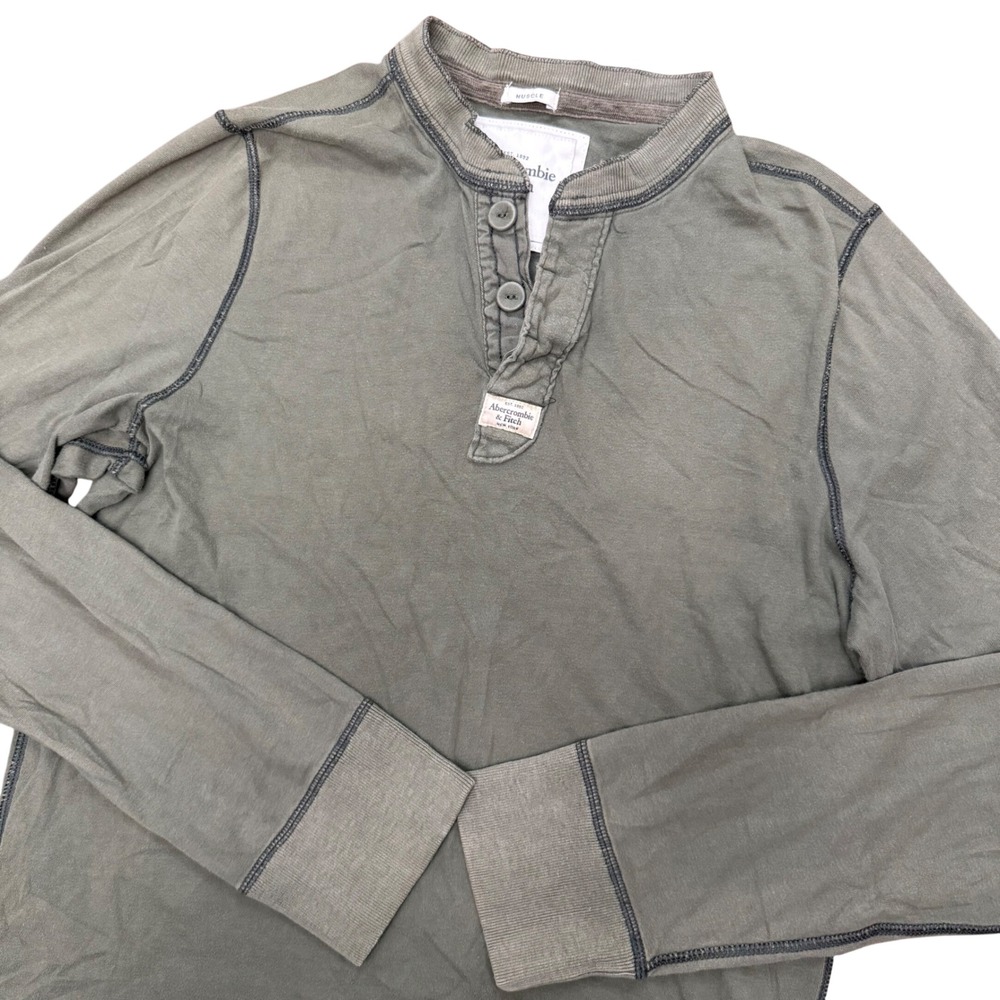 Abercrombie & Fitch Henley Shirt Mens XL Green Vintage Y2K Muscle Long Sleeve